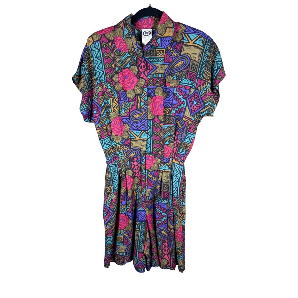 Vintage PB Collections Women 90s Rayon Romper Floral Paisley Geometric Medium